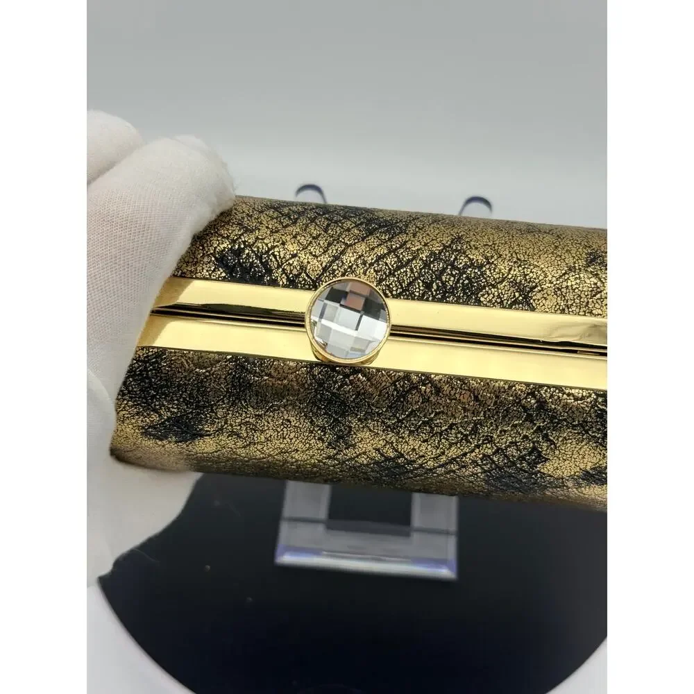Kate Landry Gold Metallic Snakeskin Evening Clutch